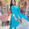 Turquoise Blue Mirror Work Cotton Kurta Set