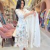 Elegant White Floral Cotton Anarkali Set