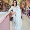 Elegant White Floral Cotton Anarkali Set