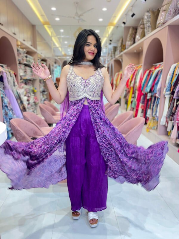 Violet Embroidered Indo-Western Sharara Set