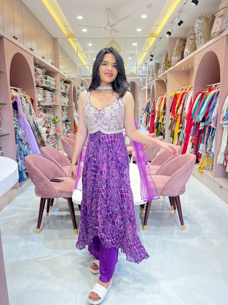 Violet Embroidered Indo-Western Sharara Set