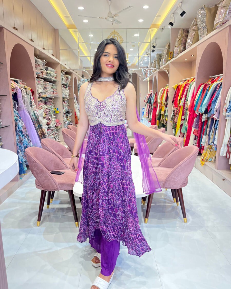 Violet Embroidered Indo-Western Sharara Set