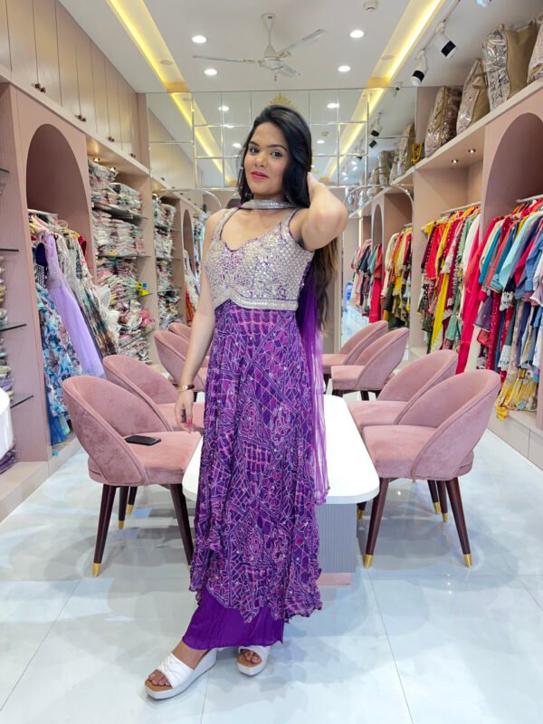 Violet Embroidered Indo-Western Sharara Set