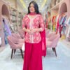 Red Plazo With Embroidered Paplon Top and Dupatta