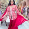Red Plazo With Embroidered Paplon Top and Dupatta