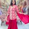Red Plazo With Embroidered Paplon Top and Dupatta