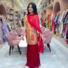 Red Sharara Set With Multicolor Patch Work Short Kurti and Dupatta