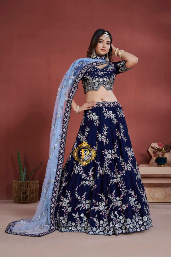 Unstitched blouse and lehenga with zari and sequence hand work