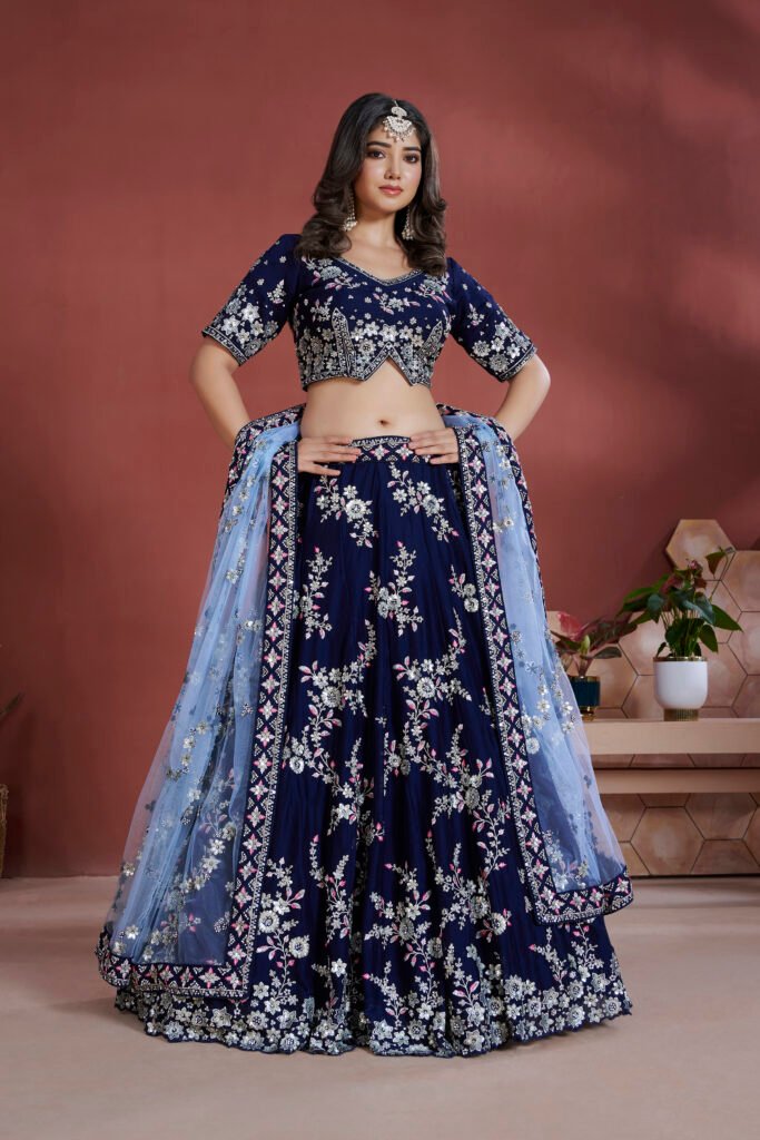 Unstitched blouse and lehenga with zari and sequence hand work
