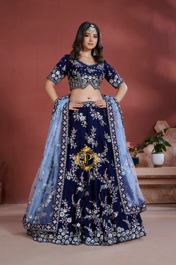 Unstitched blouse and lehenga with zari and sequence hand work