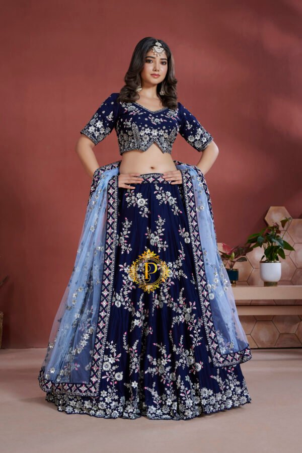 Unstitched blouse and lehenga with zari and sequence hand work