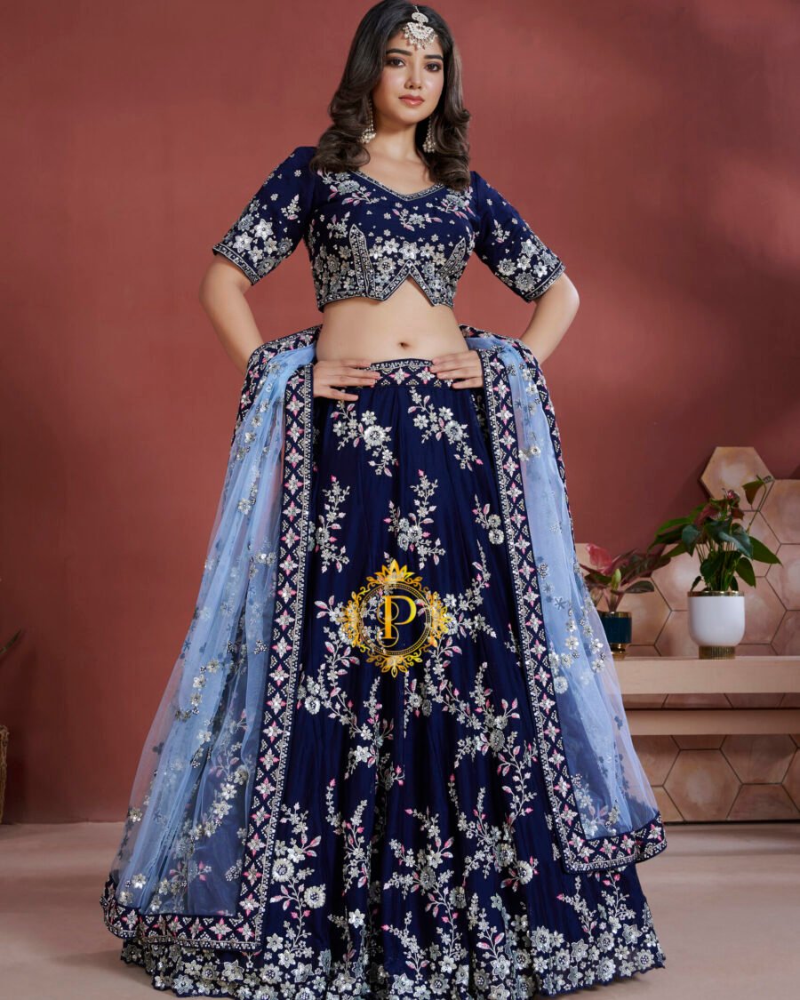 Unstitched blouse and lehenga with zari and sequence hand work