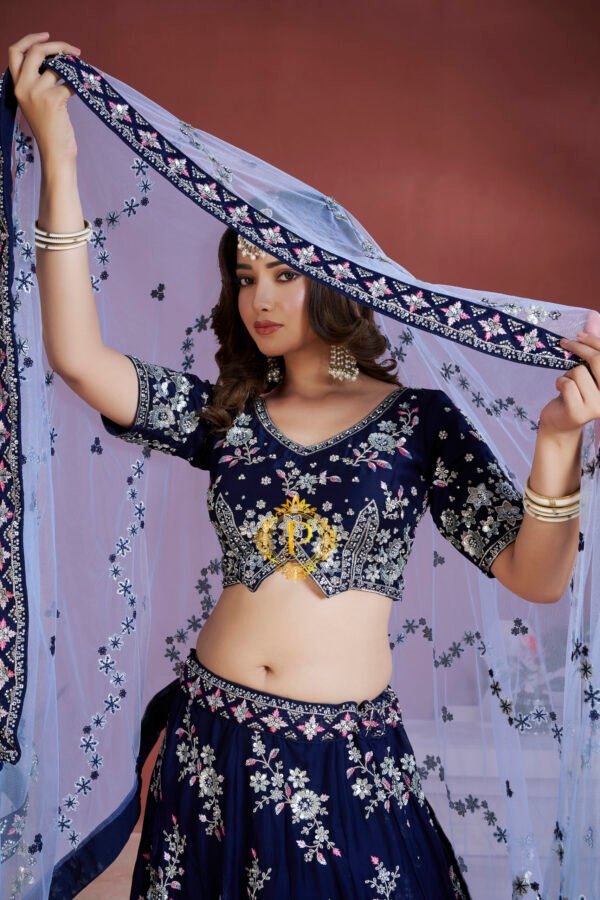Unstitched blouse and lehenga with zari and sequence hand work
