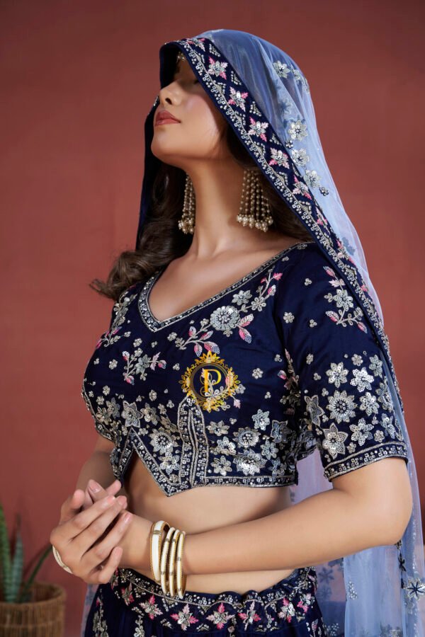 Unstitched blouse and lehenga with zari and sequence hand work