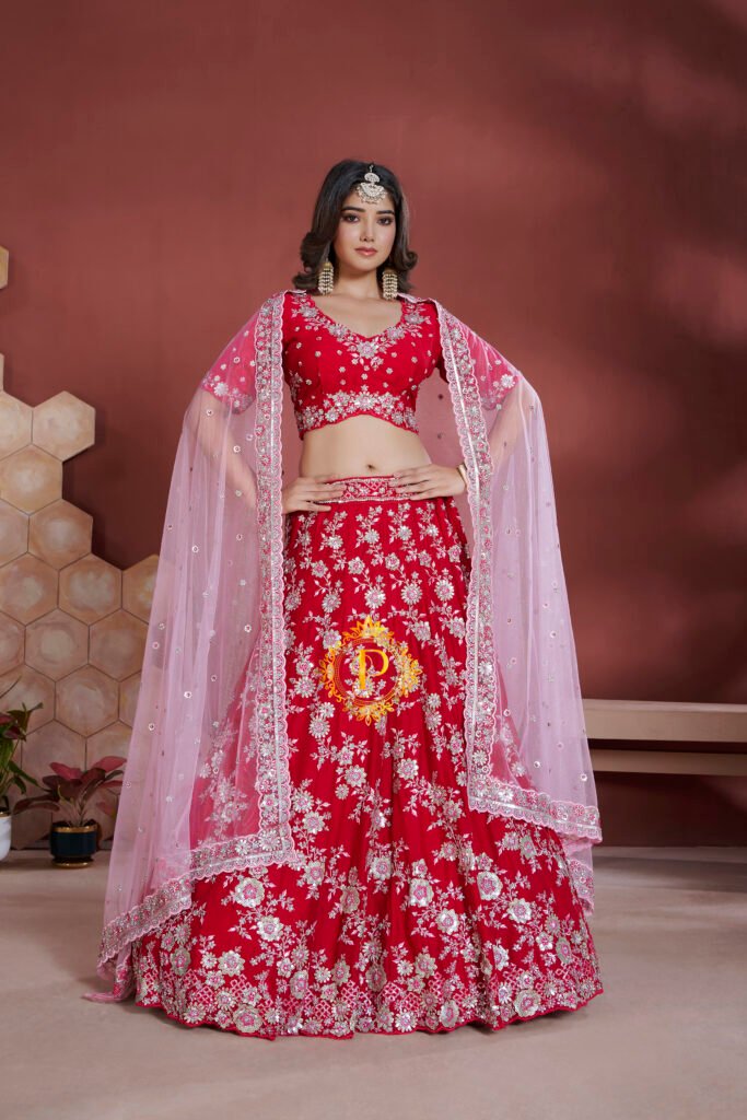 Unstitched blouse and lehenga with zari and sequence hand work