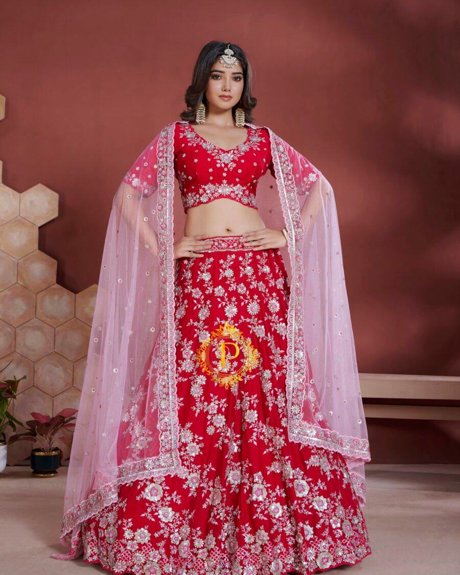Unstitched blouse and lehenga with zari and sequence hand work