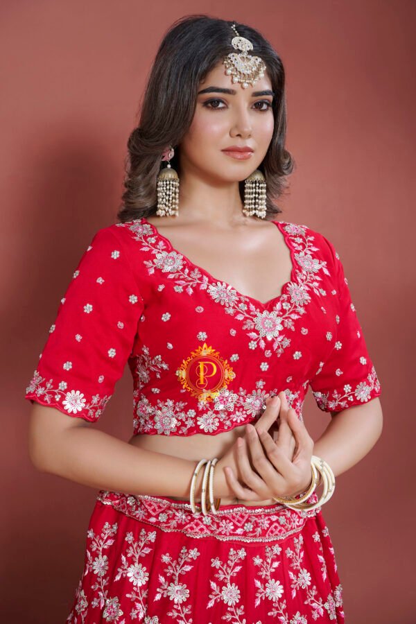 Unstitched blouse and lehenga with zari and sequence hand work (Navy blue)