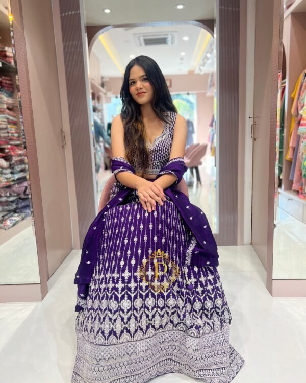 Thread and mirror Embroidery Lehenga Set