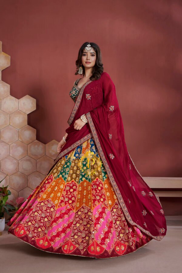 Unstitched blouse and lehenga with zari and sequence hand work (Navy blue)