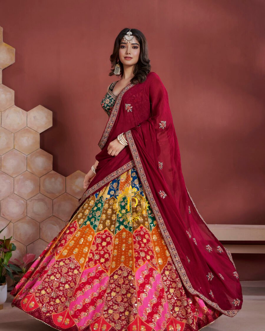 Unstitched blouse and lehenga with zari and sequence hand work (Navy blue)