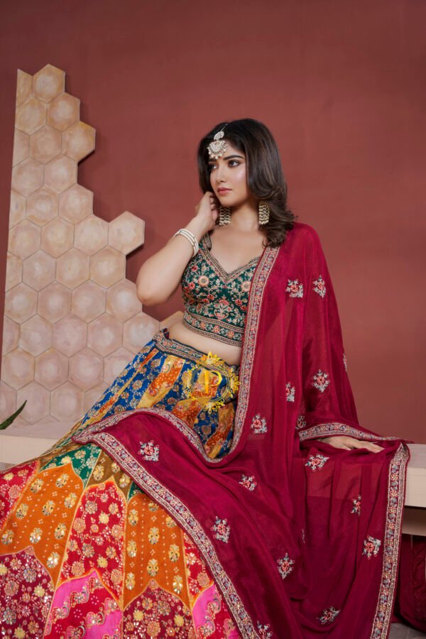 Unstitched blouse and lehenga with zari and sequence hand work (Navy blue)