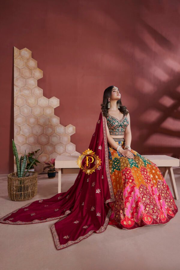 Unstitched blouse and lehenga with zari and sequence hand work (Navy blue)