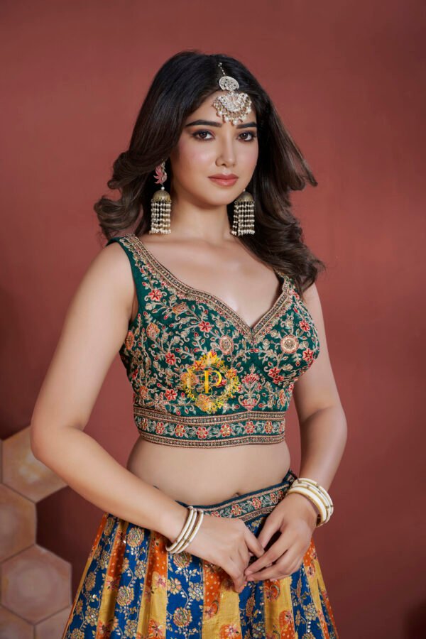 Unstitched blouse and lehenga with zari and sequence hand work (Navy blue)