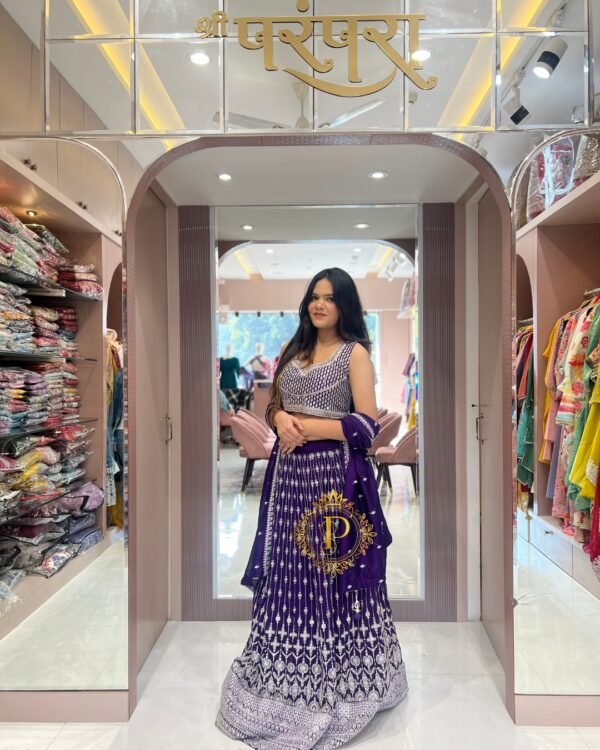 Thread and mirror Embroidery Lehenga Set