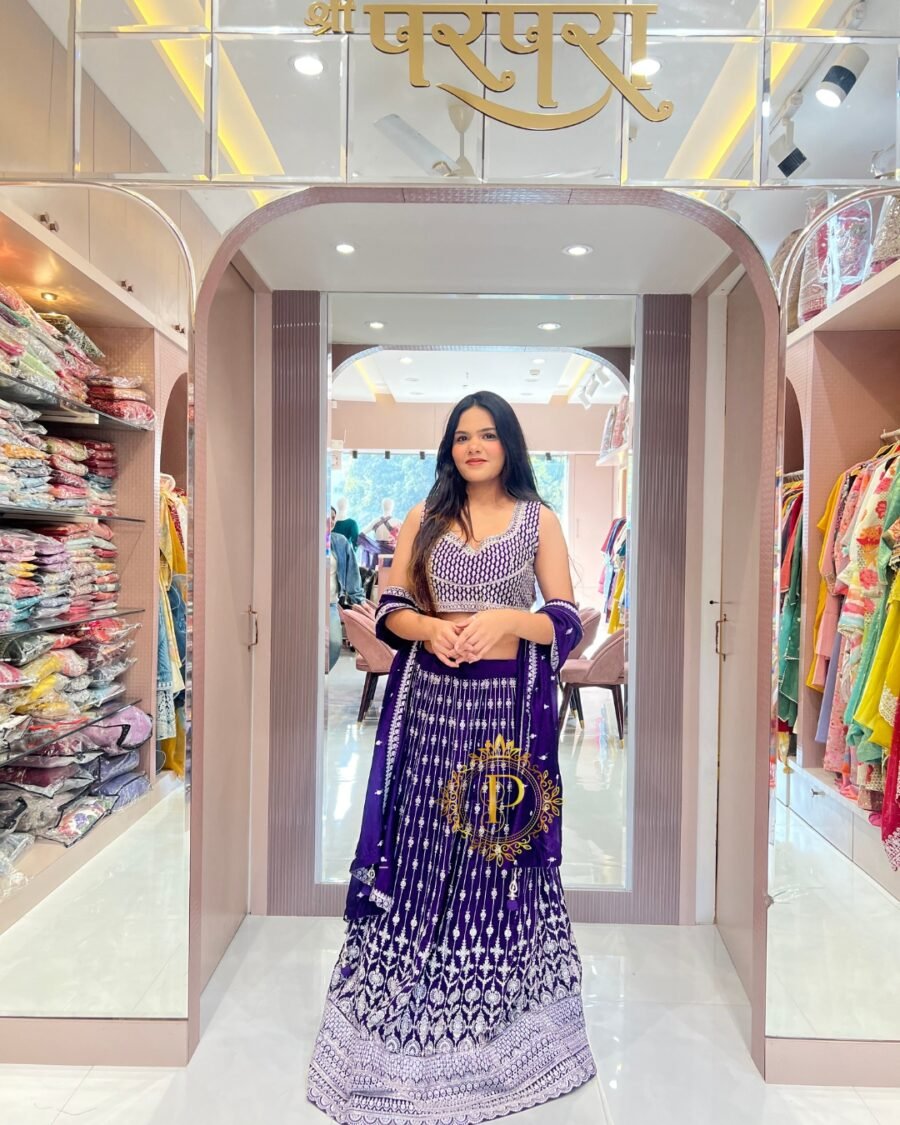 Thread and mirror Embroidery Lehenga Set