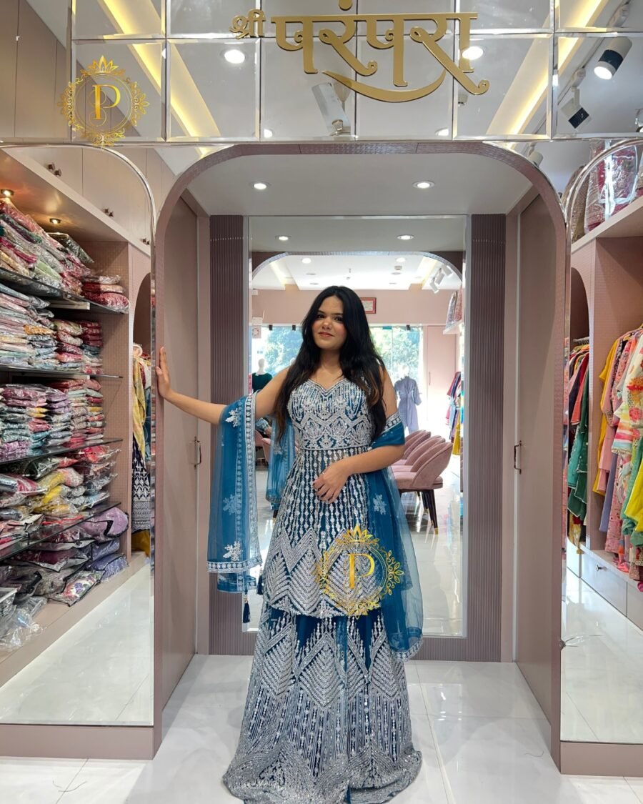 Mirror Work, Paplon Crop top With Skirt and Dupatta