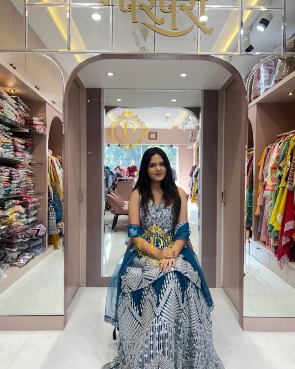 Mirror Work, Paplon Crop top With Skirt and Dupatta