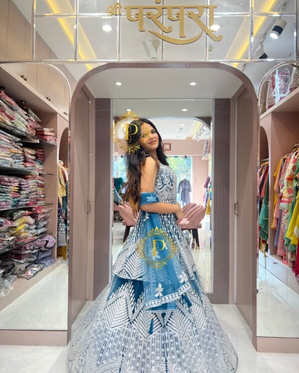 Mirror Work, Paplon Crop top With Skirt and Dupatta