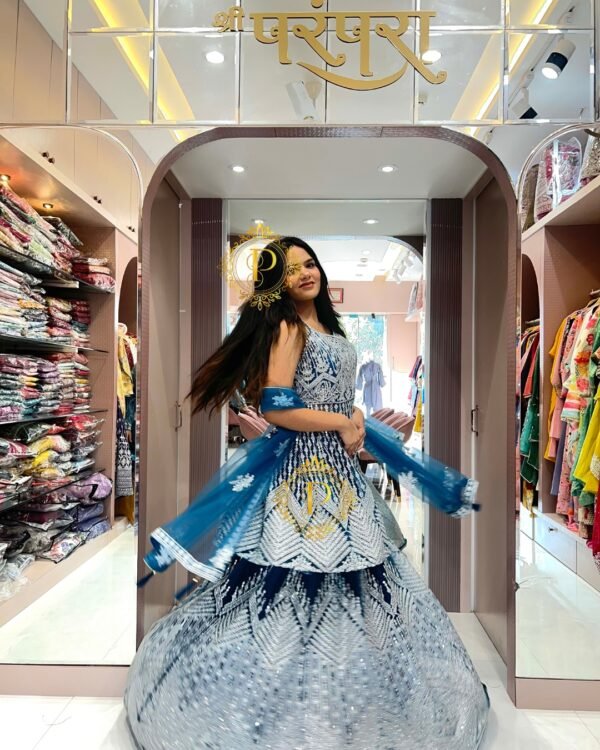 Mirror Work, Paplon Crop top With Skirt and Dupatta