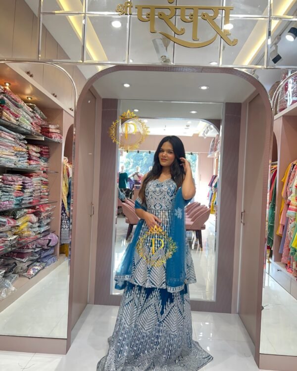 Mirror Work, Paplon Crop top With Skirt and Dupatta