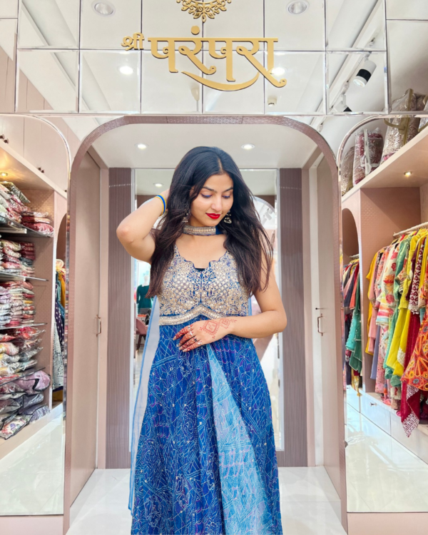 Front Cut Flared Anarkali Kurti with Ruffle Palazzo and Choker Dupatta - Image 2