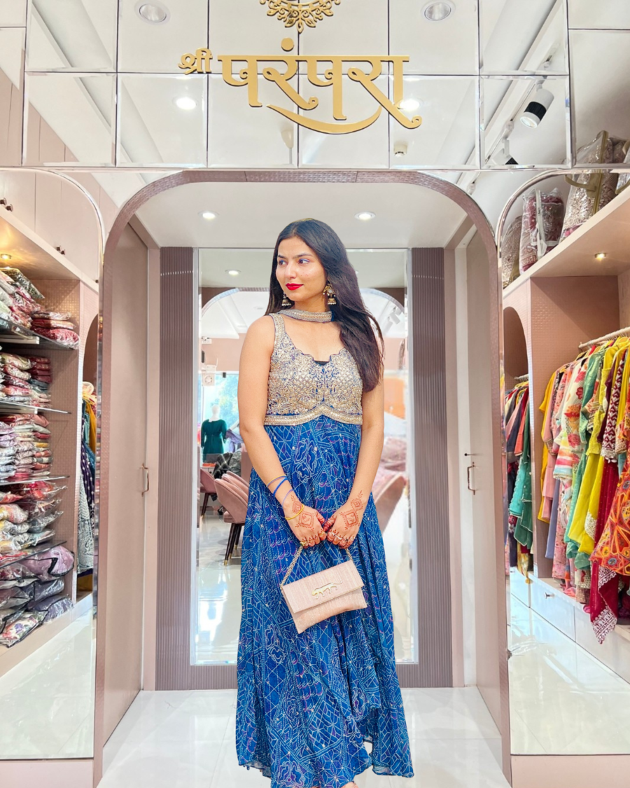 Front Cut Flared Anarkali Kurti with Ruffle Palazzo and Choker Dupatta