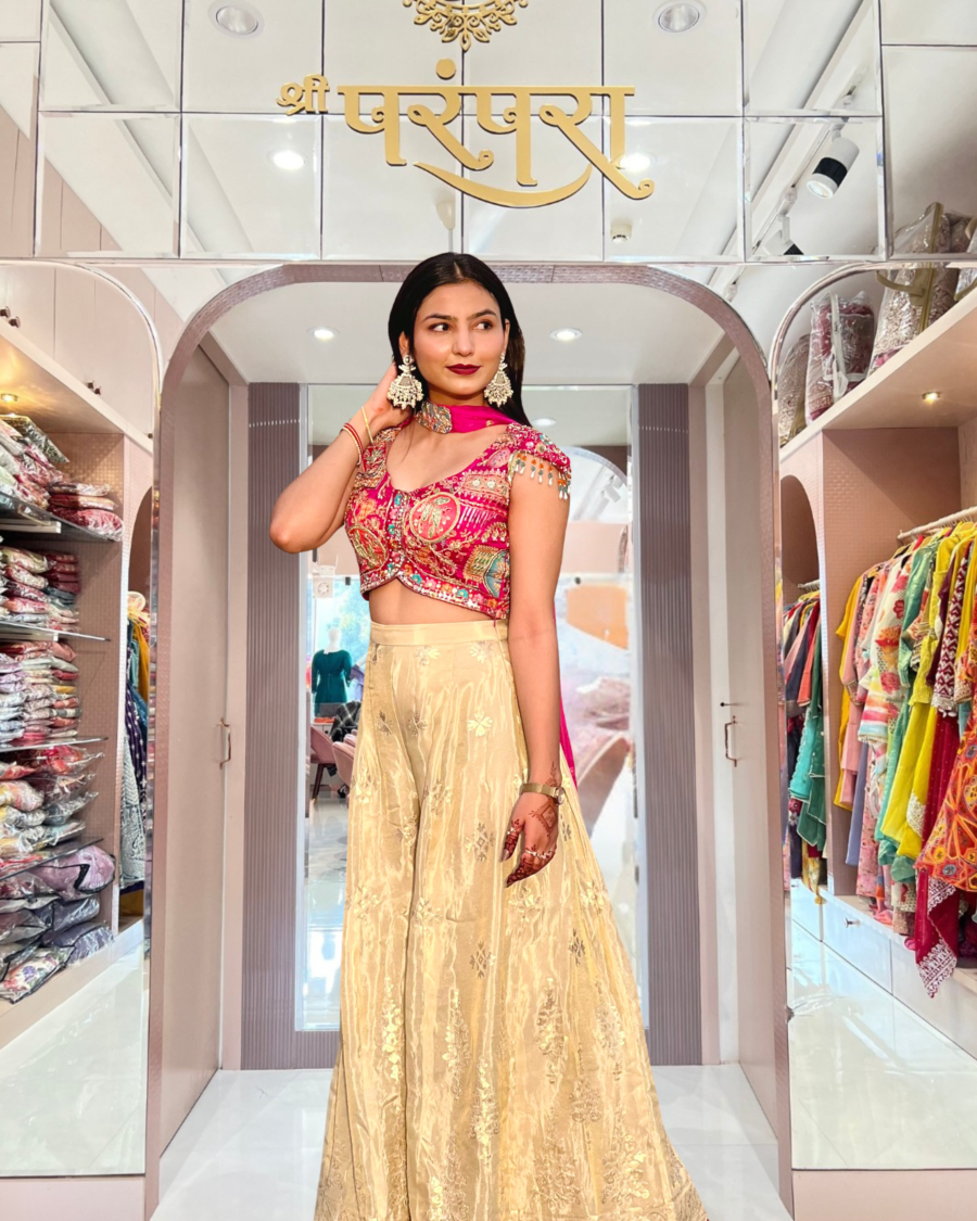 Crop Top with Palazzo and Choker Dupatta