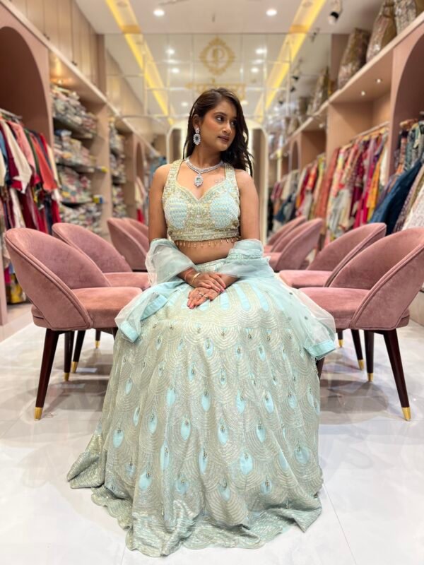 Flared Lehenga with Sequence Work and Blouse Complete Handwork and Net Dupatta - Image 3