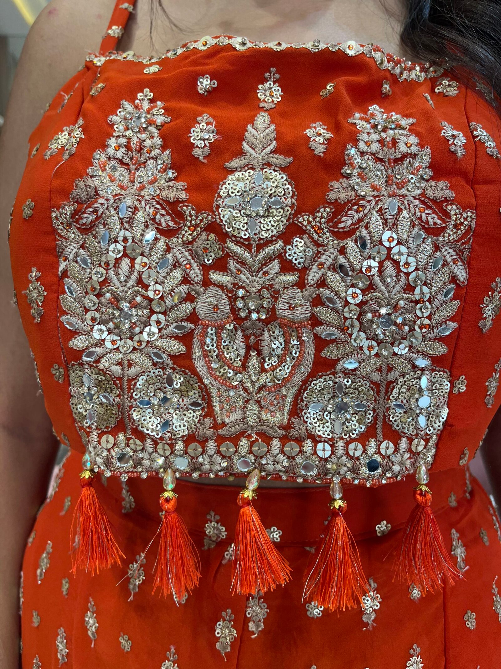 Designer Orange Indo Western Outfit with Palazzo and Statement Jacket - Image 2