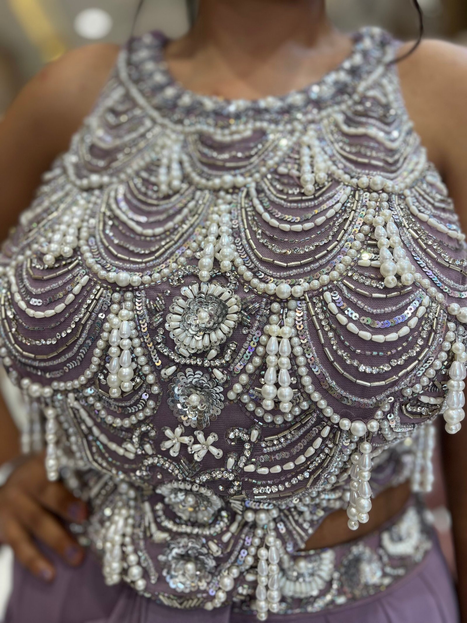 Lavender Indo Western Long Flared Skirt with Designer Embellished Top - Image 2