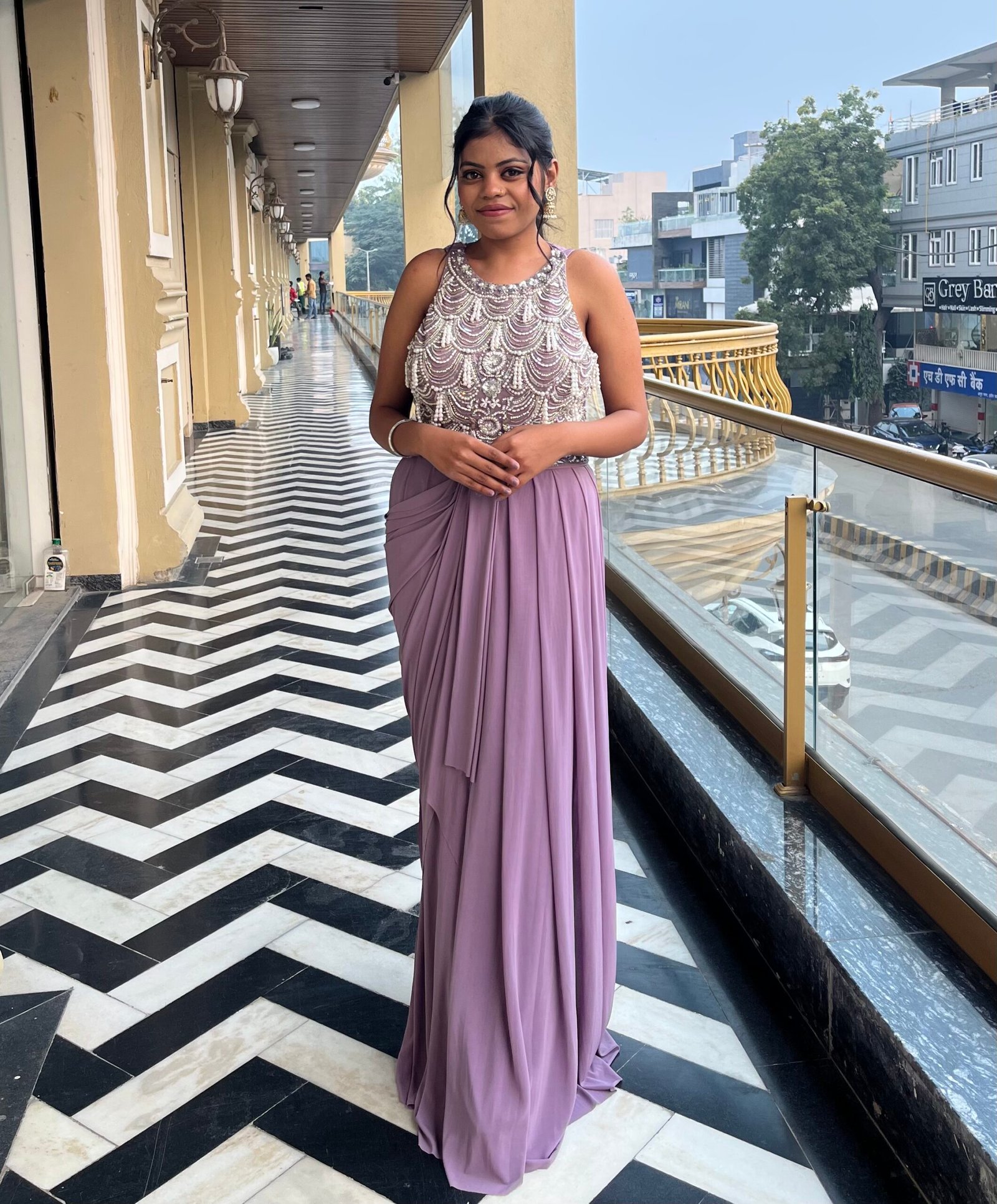 Lavender Indo Western Long Flared Skirt with Designer Embellished Top - Image 3