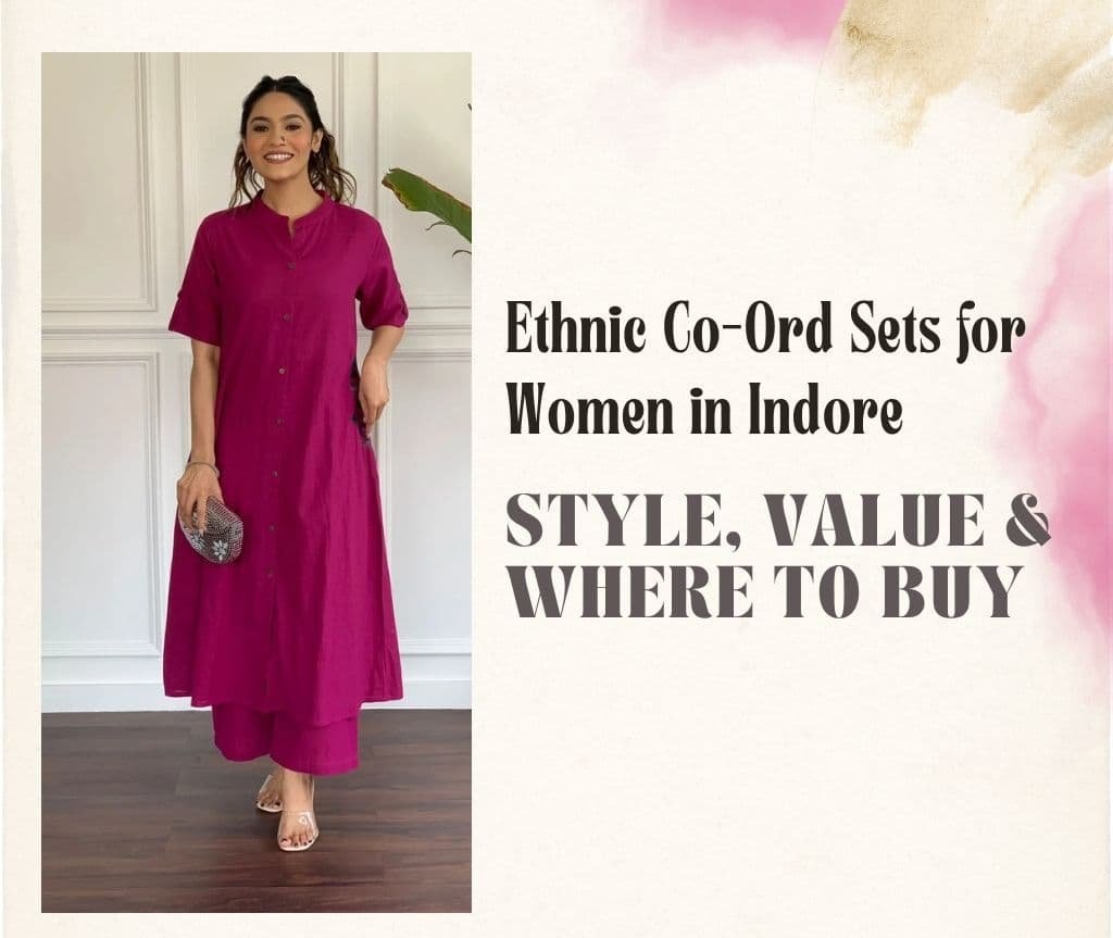 A woman modeling a magenta pink ethnic co-ord set featuring a long button-down tunic and matching wide-leg trousers, representing the latest 2026 fashion trends in Indore.